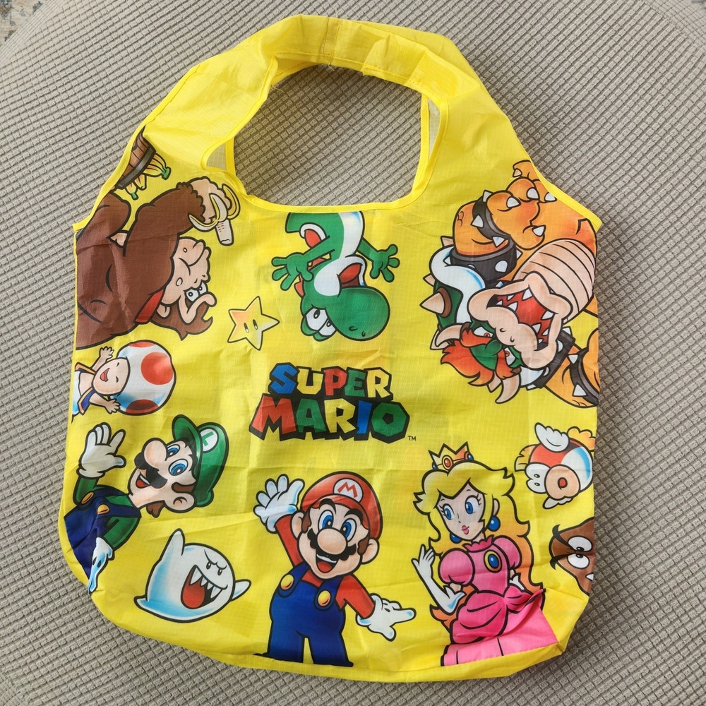 Nintendo Super Mario Reusable Tote Bag OS Yellow Excellent Character Print Pouch